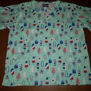 Butter-soft women's scrub top size large. Red, white and blue popsicles.